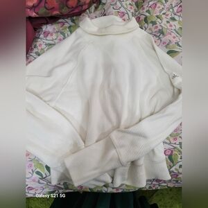 As Is ALO Yoga Waffle Weekend Escape Mock Neck Long Sleeve, Size Small, Ivory